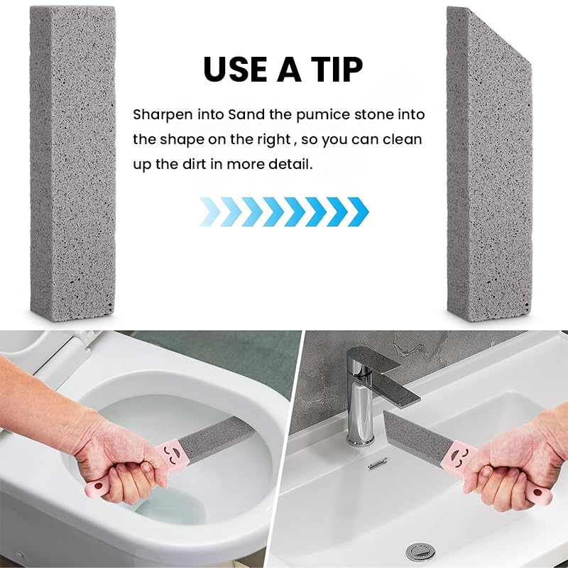 HASTHIP Pumice Stone Cleaning Brush for Bathroom with 2 Handles and 8 Replacements | Non Scratch Deep Scrubber for Toilet Bathtub and Tile