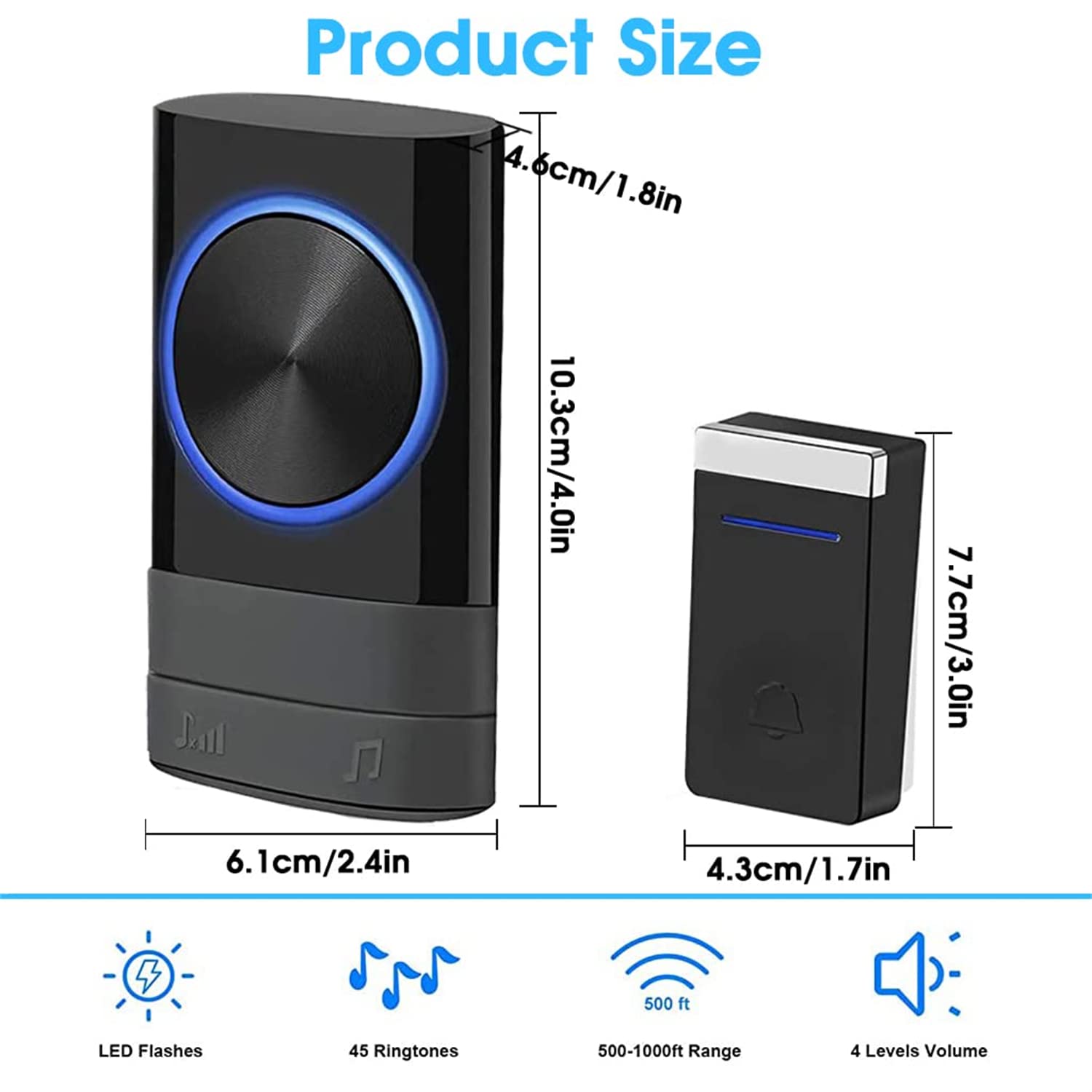 Supvox Wireless Doorbell for Home with Flash Light and 328ft Range | Self-Powered Battery Free Design