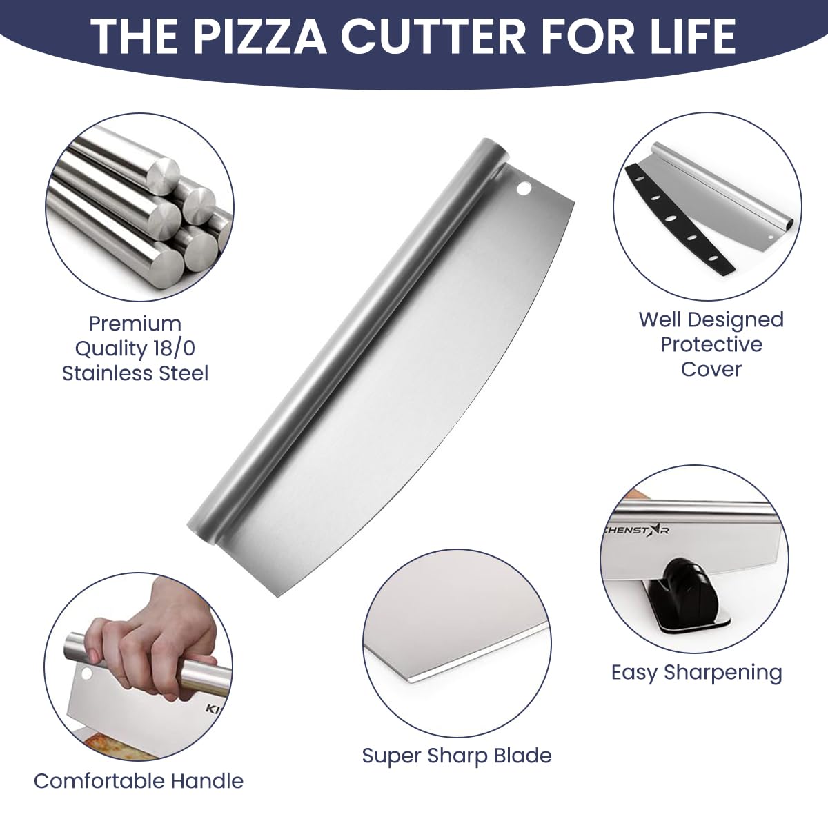 Supvox Pizza Cutter for Effortless Slicing with Sharp Rocking Stainless Steel Blade | Dishwasher Safe