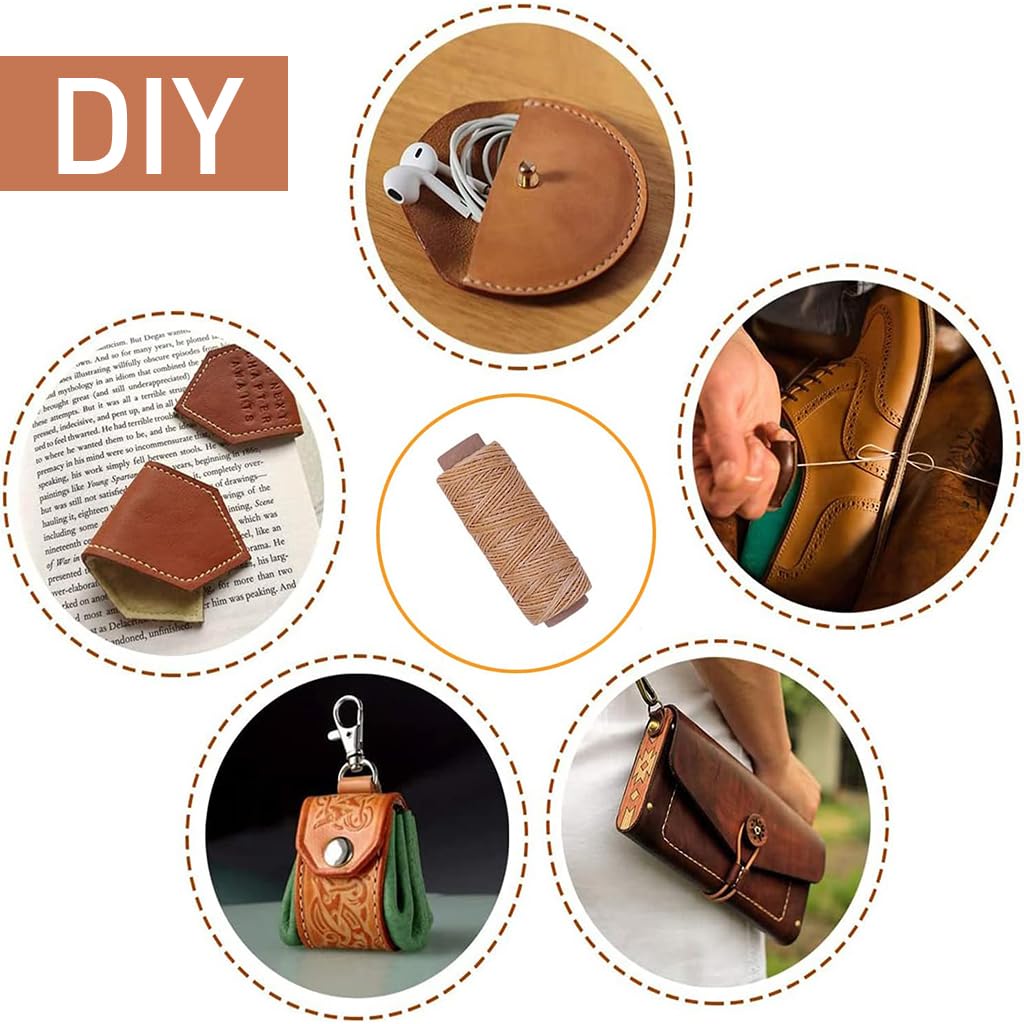 HASTHIP® 12 PCS Leather Sewing Repair Kit Leather Sewing Waxed Thread with Leather 7 Pcs Stitching Needle Tape Measure Sewing Awl for Leather DIY Stitching Repair Sewing Sofas Carpet Furs Sewing