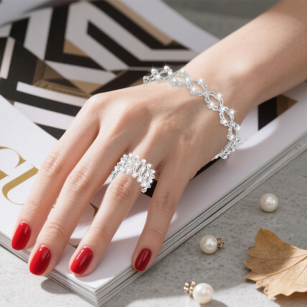 Zibuyu Adjustable Bracelet Ring for Fingers or Wrist with Retractable Fit and Cubic Zirconia