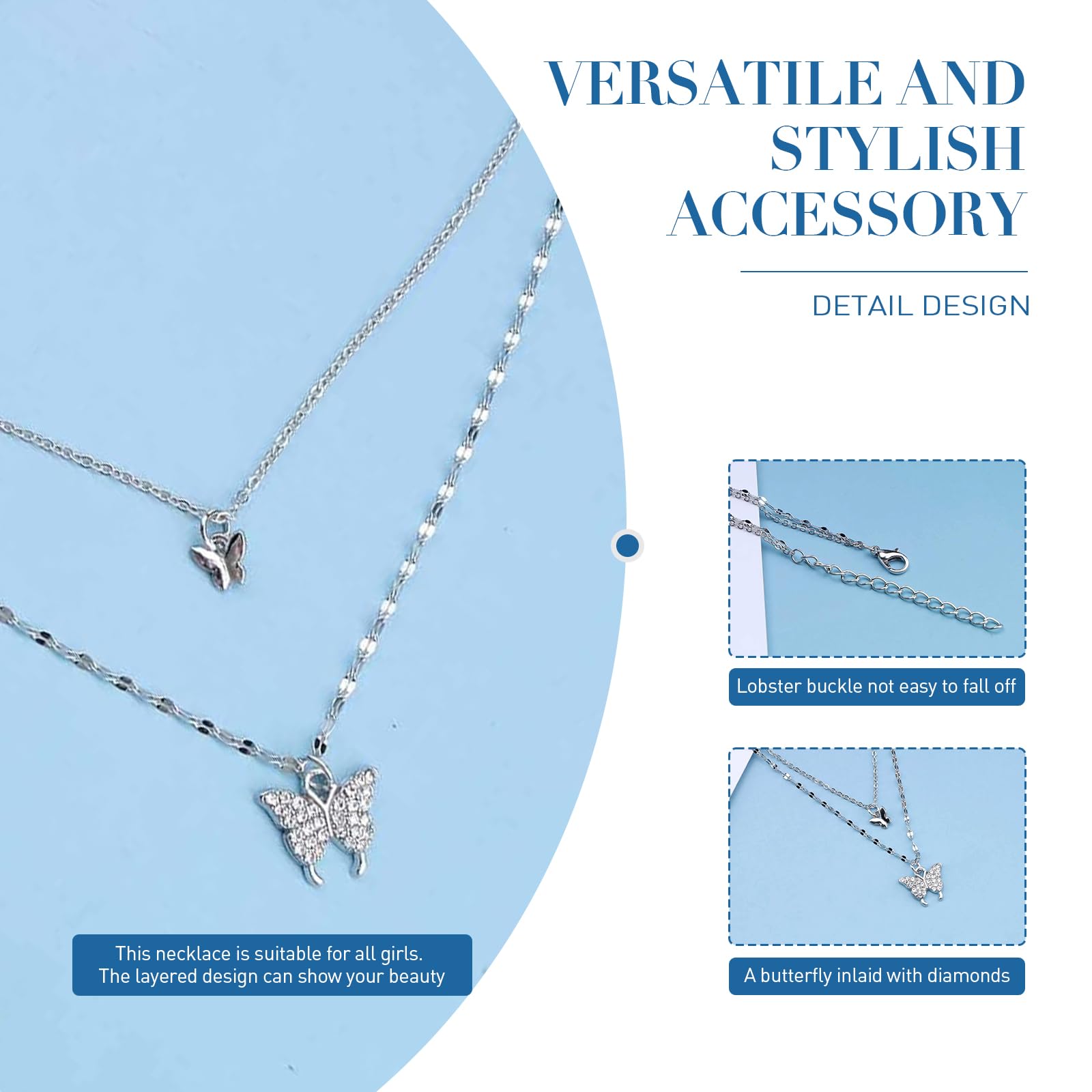 SANNIDHI Butterfly Necklace for Girls with Double Layer Choker and Rhinestone Pendant | Elegant Alloy Jewellery Gift