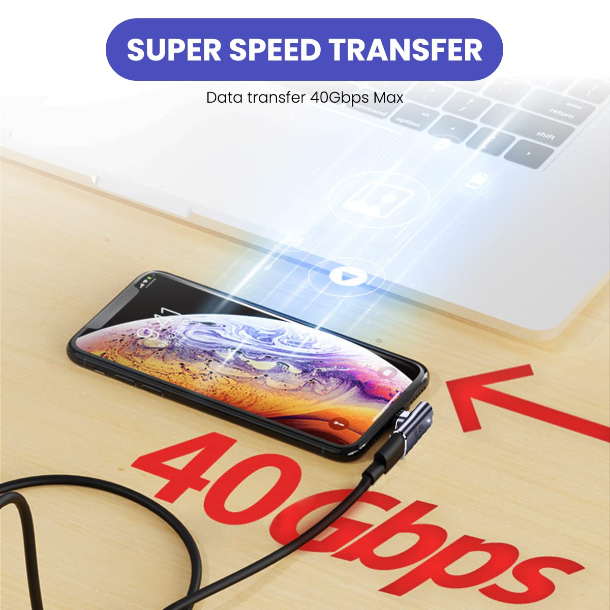 Verilux USB C Adapter for MacBook Pro and Air featuring 90 Degree Right Angle | 100W PD Charging and 40Gbps Data Transfer