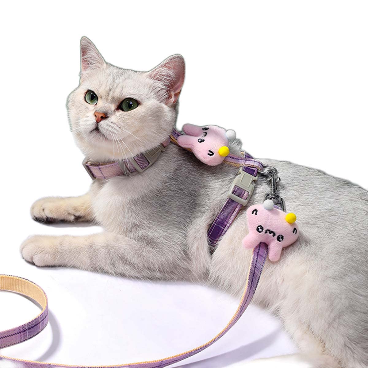 Qpets® Cat Harness with Leash, Outdoor Cat Leash with Harness with Quick Release Buckle Adjustable for Small Medium Cats, Lightweight Soft Walking Travel Petsafe Harness(Size: S)