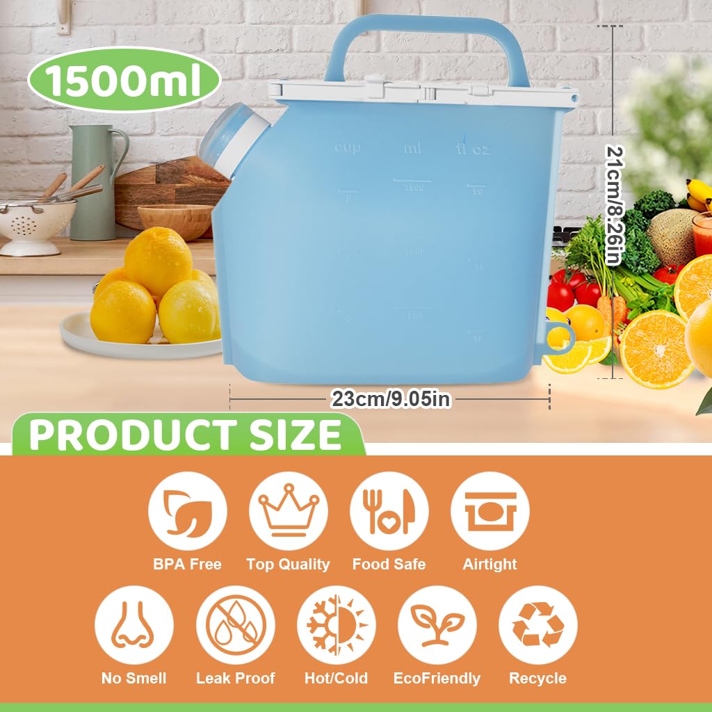 ZIBUYU Silicone Food Storage Container 1500ml for Kitchen Use with Wide Pour Nozzle & Handle | BPA-Free Leak-Proof Freezer Bag