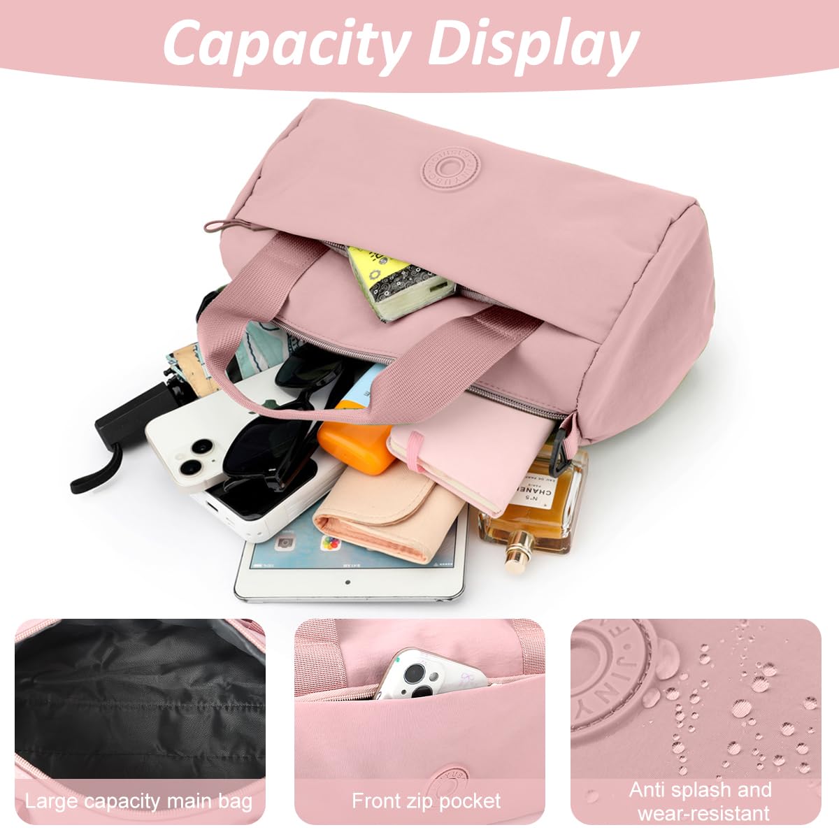 PALAY Crossbody Bag for Women 30x13x20cm with Removable Adjustable Strap and Oxford Cloth | Pink Lightweight Sling Purse for Travel