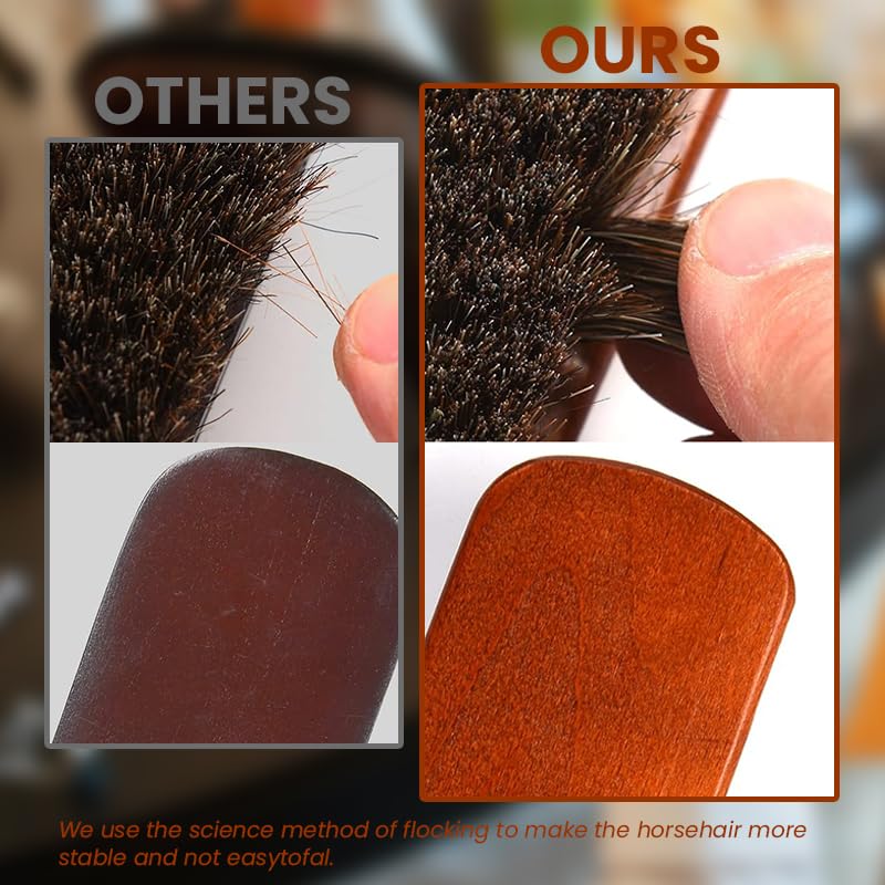 HASTHIP Horsehair Shoe Brush Set for Leather Care with 4PCS Kit and Handcrafted Wood Handle