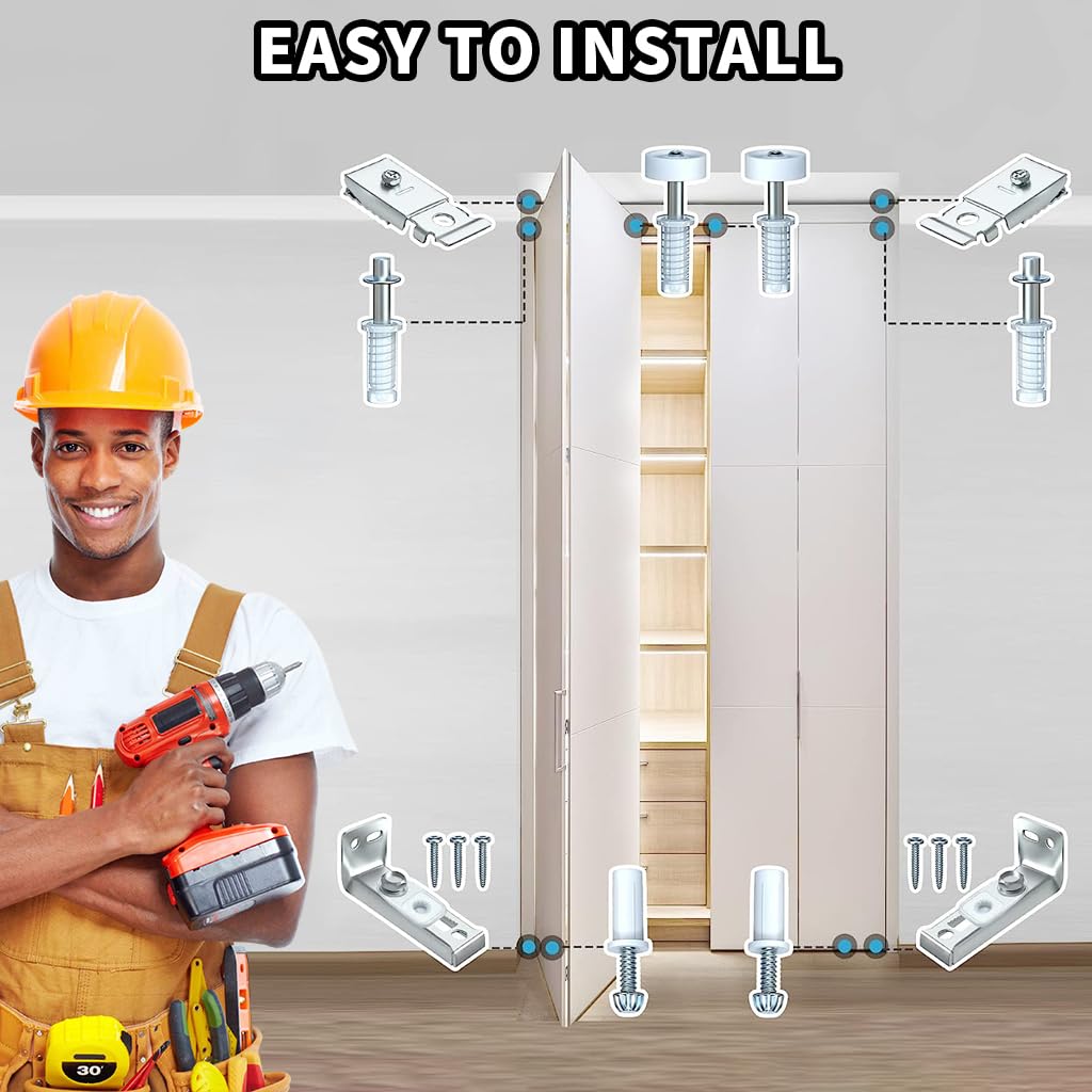 Serplex Bifold Door Hardware Repair Kit for Closet and Folding Doors with 3/8 Pivot and 7/8 Guide Wheel | Carbon Steel Brackets and Smooth Sliding Design