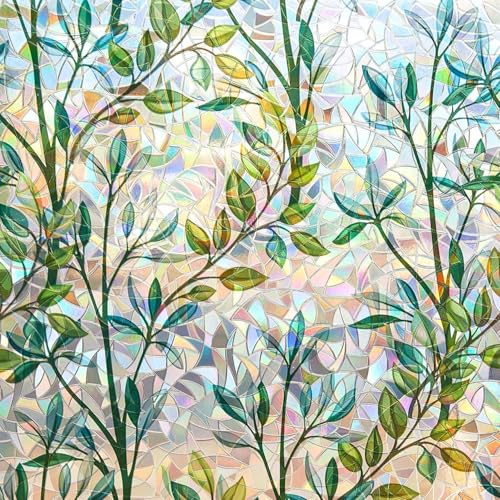 HASTHIP® Window Privacy Film Stain Glass Rainbow Window Film Window clings Non-Adhesive Reusable Decorative for Room (Leaf Rainbow, 17.5 X 78.7 in)