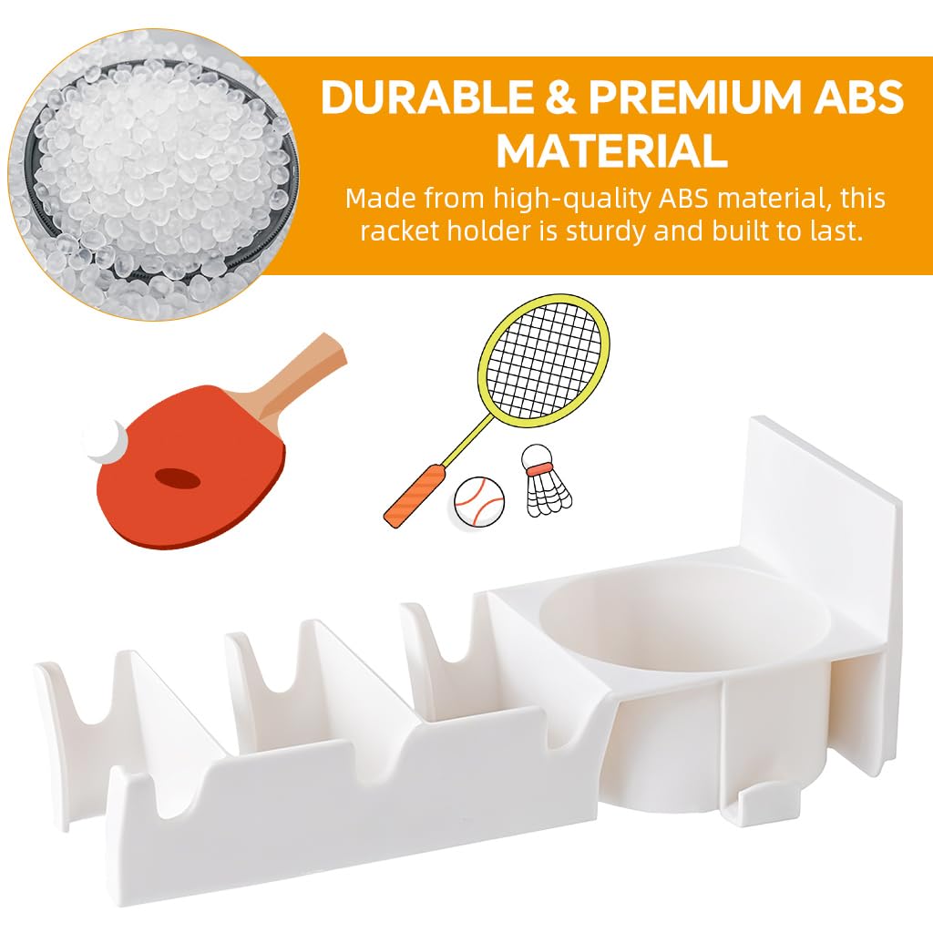 Proberos Badminton Racket Holder for Wall Mount Storage with 3 Slots & Dual Hooks | ABS Organizer for Home or Gym