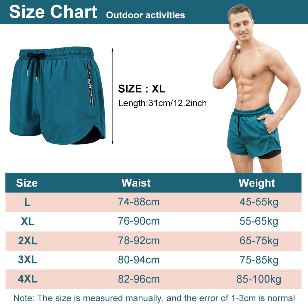 Proberos® Swimming Shorts for Men with Pockets, Elastic Double Layer Swimming Trunk, Quick Dry Breathable Shorts, Multi Functional Sport Shorts, Suit for Swimming Running Outdoor Sports (2XL) Green