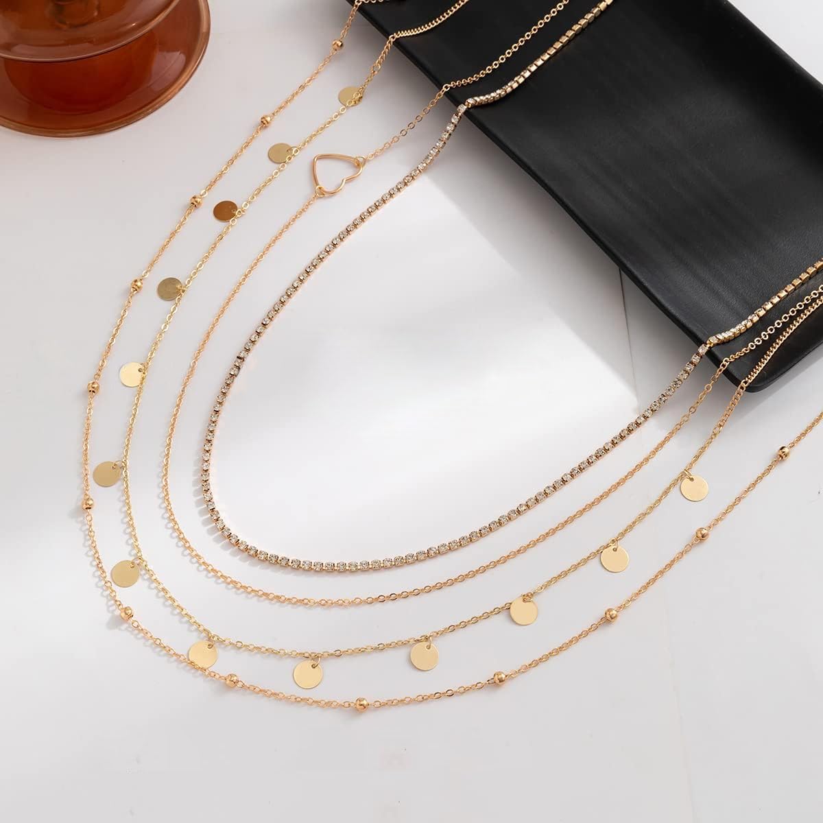 SANNIDHI Waist Chains for Women Set of 8PCS with Rhinestone and Heart Charms 26.8+9.8 in | Golden Layered Body Jewelry
