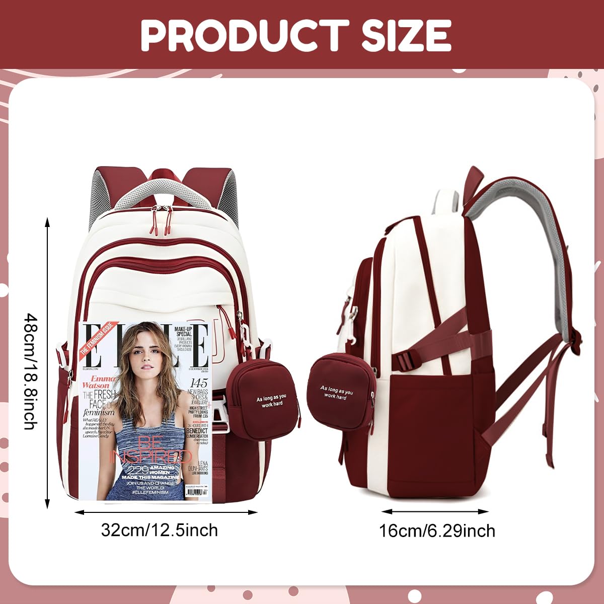 PALAY Girls Backpack for School and Travel with Multi Compartments and Small Zipper Pouch featuring Red Nylon Design | Comfortable Padded Straps