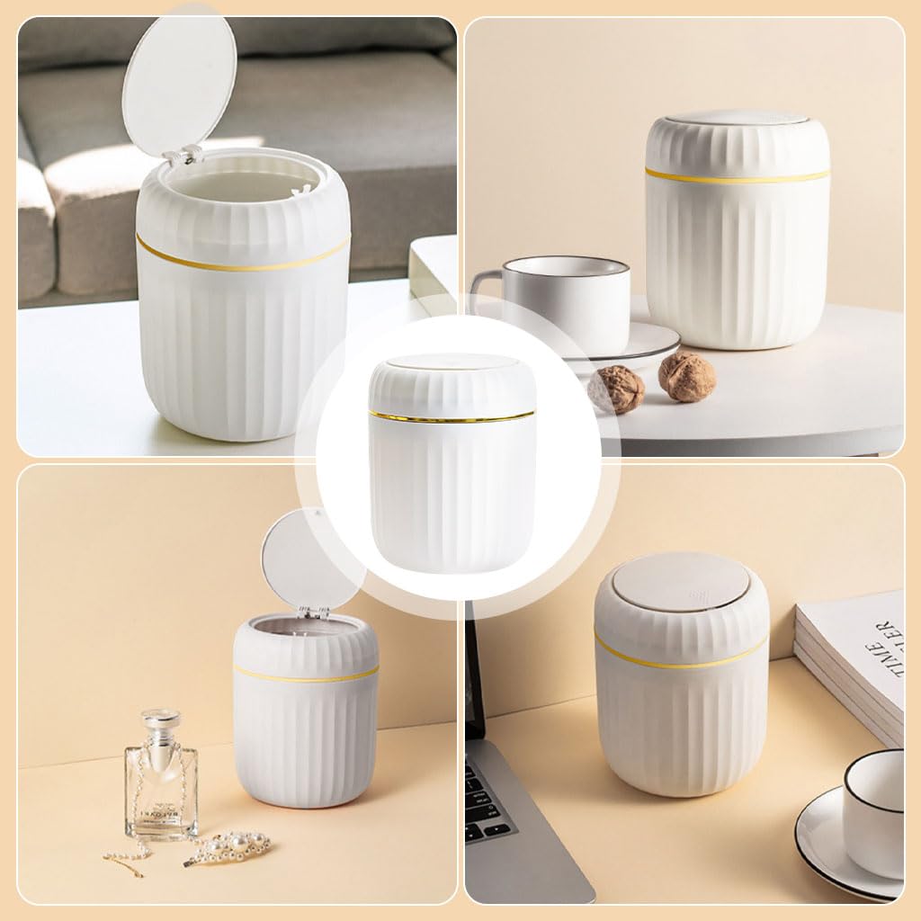 HASTHIP Small Dustbin for Desk and Bathroom featuring Press Lid and 13x16cm ABS Body | White