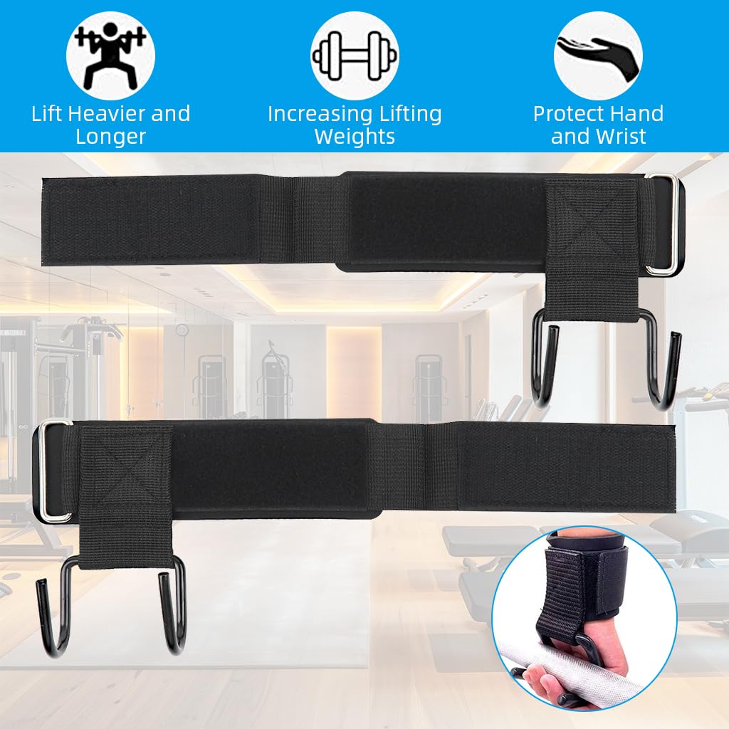 Proberos Weight Lifting Hooks for Deadlifts and Pull-Ups with Dual Metal Hooks | 4PCS Black