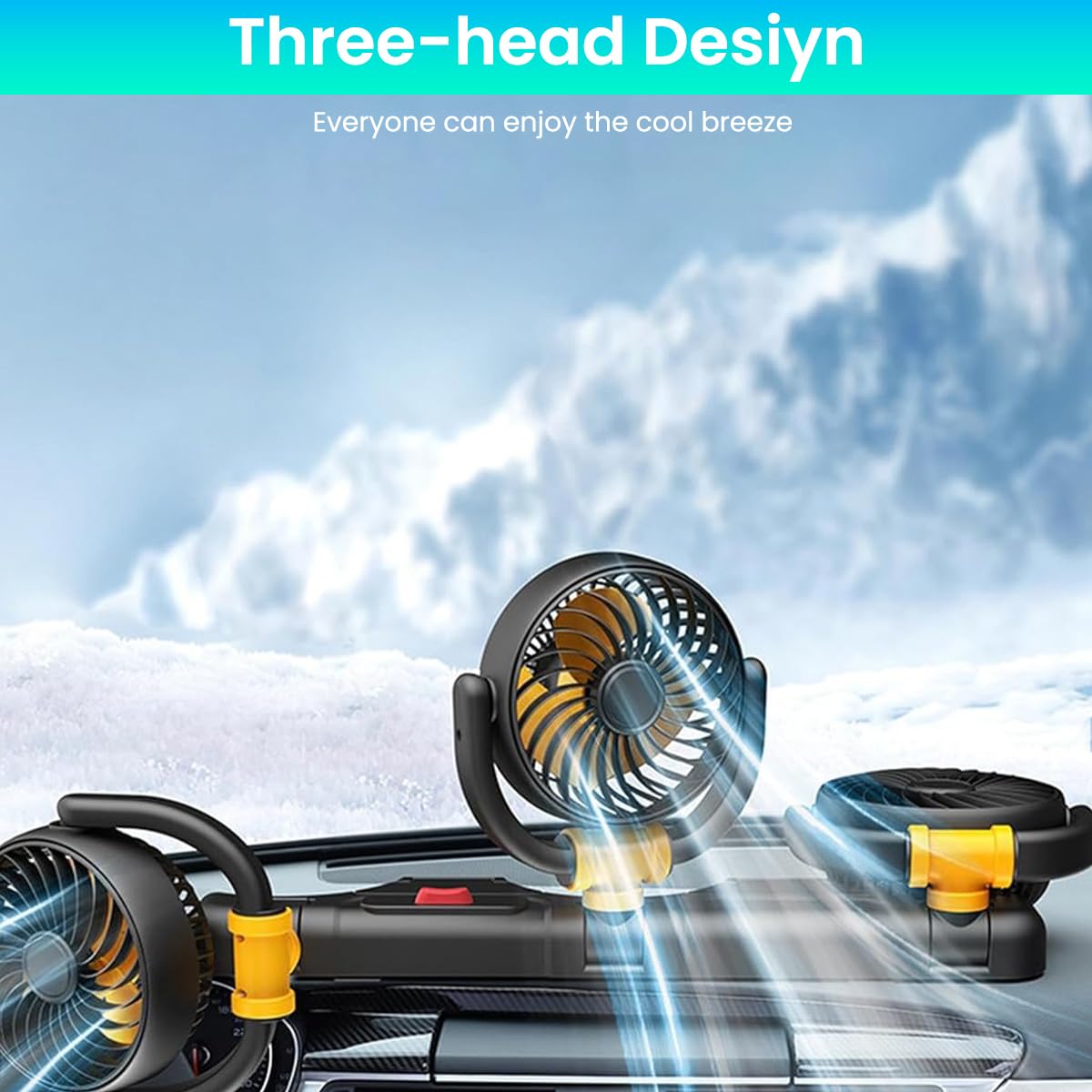 STHIRA 12V Electric Car Cooling Fan for Vehicles with 360° Rotatable Triple Heads | 2 Speed Air Circulator
