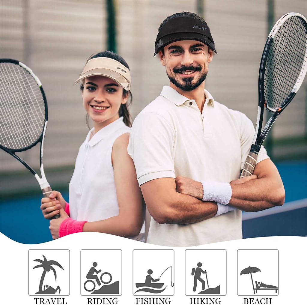 PALAY Sun Golf Visor Hats for Women with Adjustable Retractable Brim Black 2PCS | Stylish Beach Cap