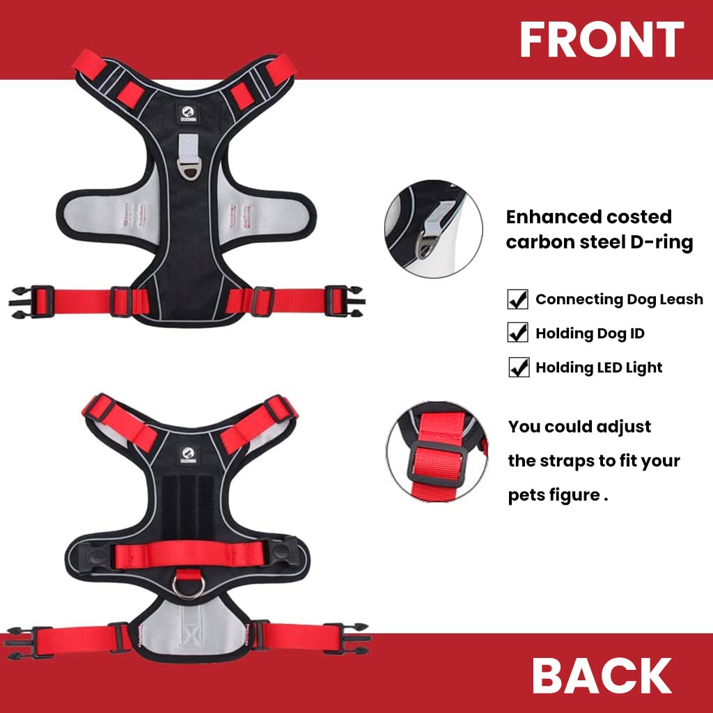 Qpets Dog Harness for Large Dogs 22.5–45kg with Reflective Strips and Control Handle | Red Oxford Vest 2PCS