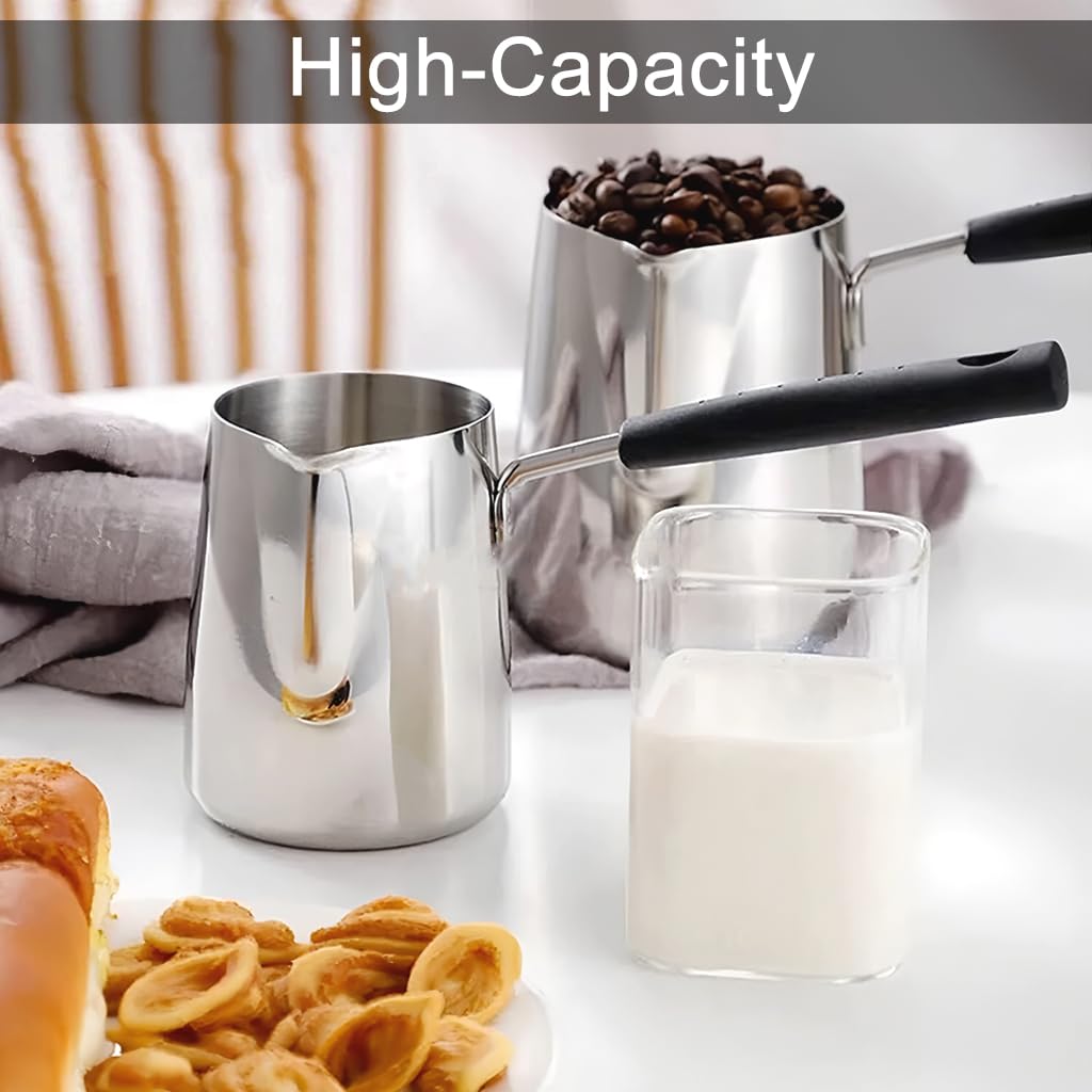 Supvox Milk Frothing Pitcher for Latte Art with Anti-Scald Handle and V Spout | 600ml Stainless Steel