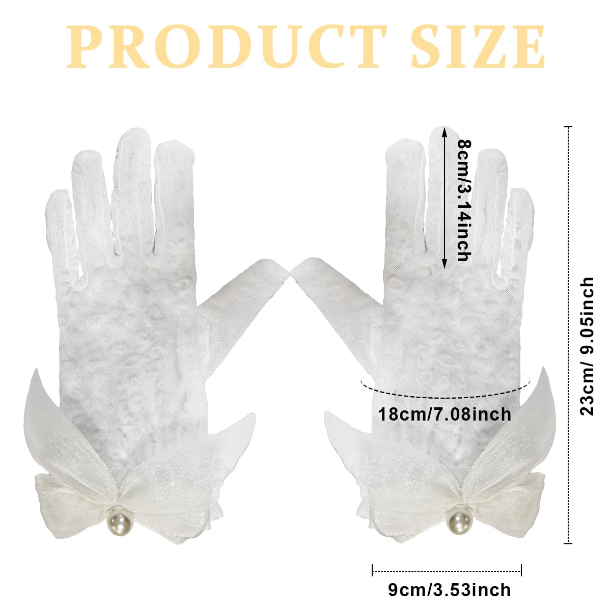 PALAY® Wedding Gloves for Bride White Lace Gloves for Women Hand Gloves for Girls White Net Gloves, Elegant Bridal Tulle Gloves Flower Banquet Bowknot Pearl Cuffs White Bridal Wedding Diwali Halloween