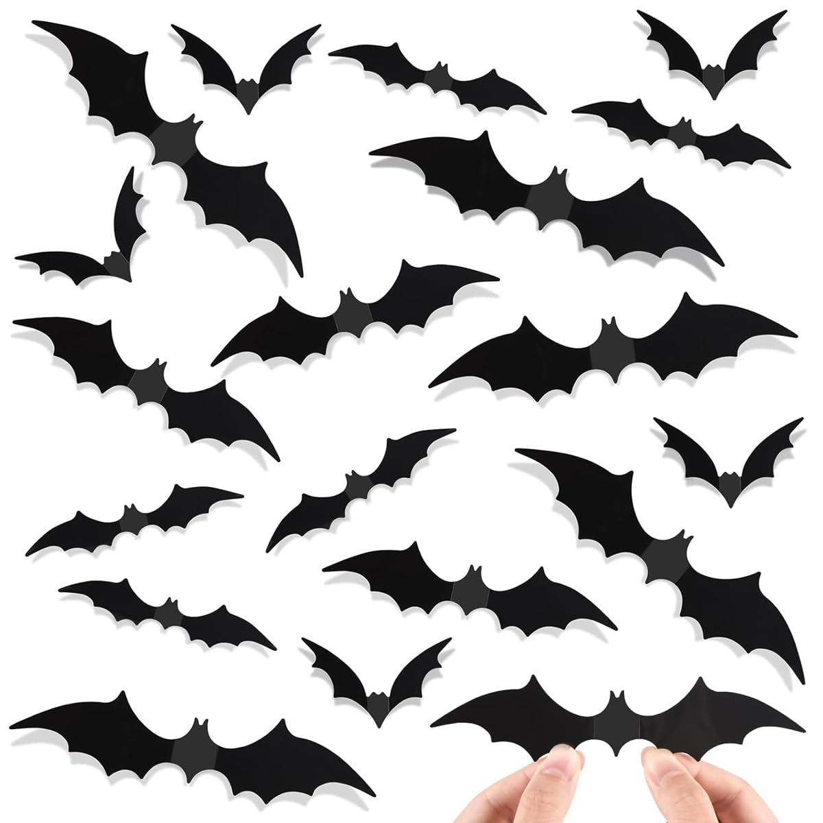 HASTHIP® 60Pcs Halloween Wall Decoration Stickers Fun Black Bat Wall Stickers Wall Decorative PVC Bat Stickers with 4 Sizes Spooky Halloween Wall Stickers Halloween Party Supplies