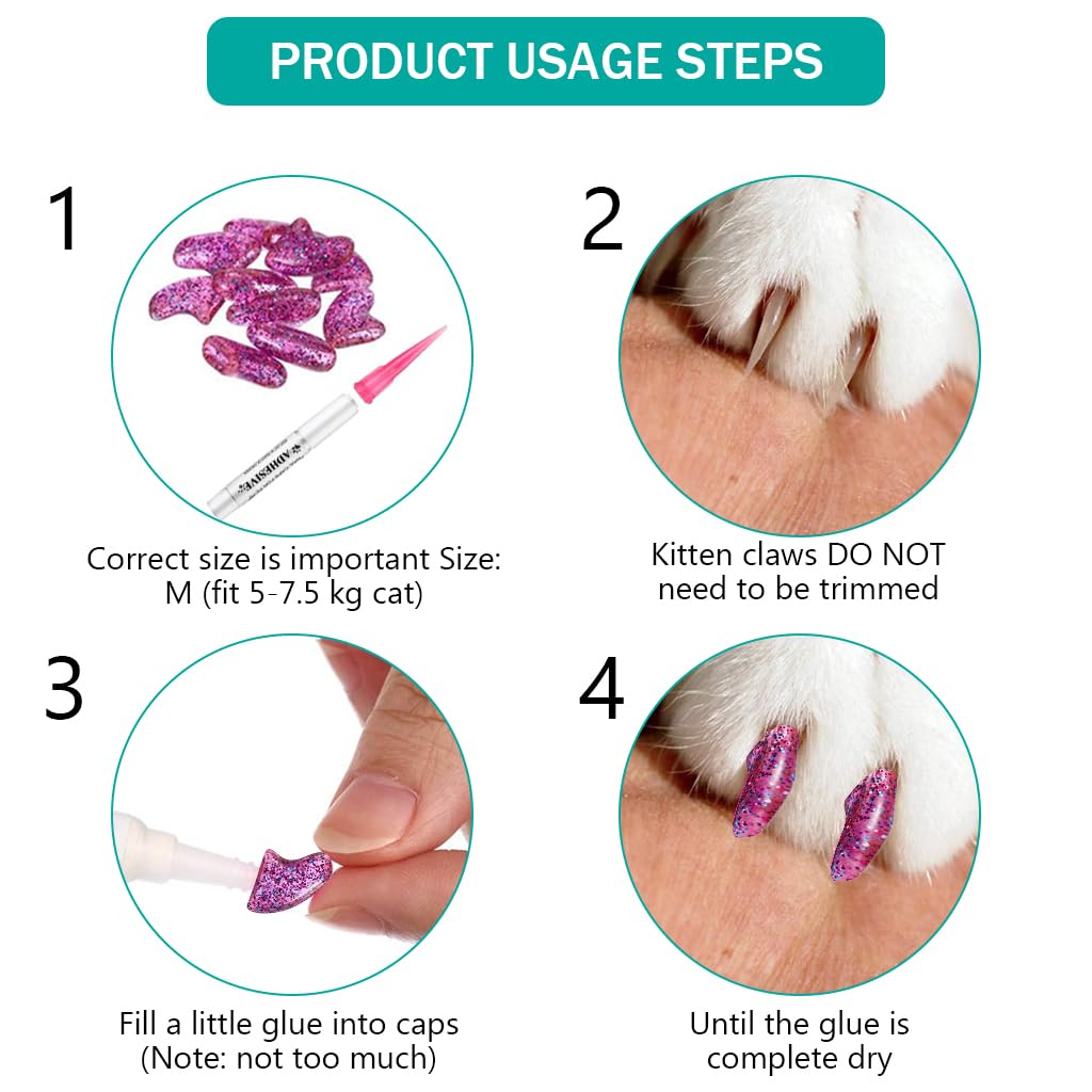 Qpets Cat Nail Caps for Scratch Protection featuring Non Toxic Silicone | 120pcs and 12 Colors