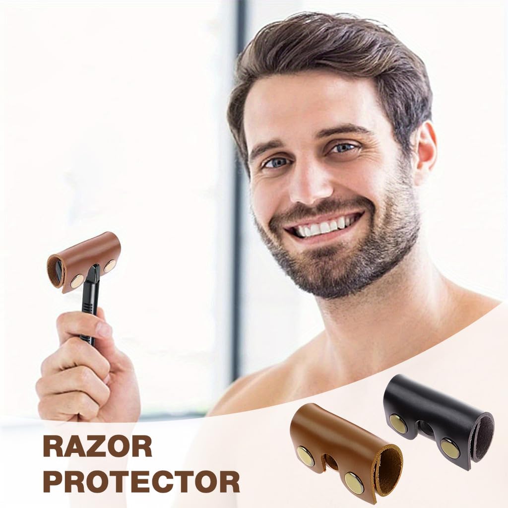 MAYCREATE Razor Blade Covers Set of 2 for Travel with Metal Snap Closure | PU Protective Sheaths