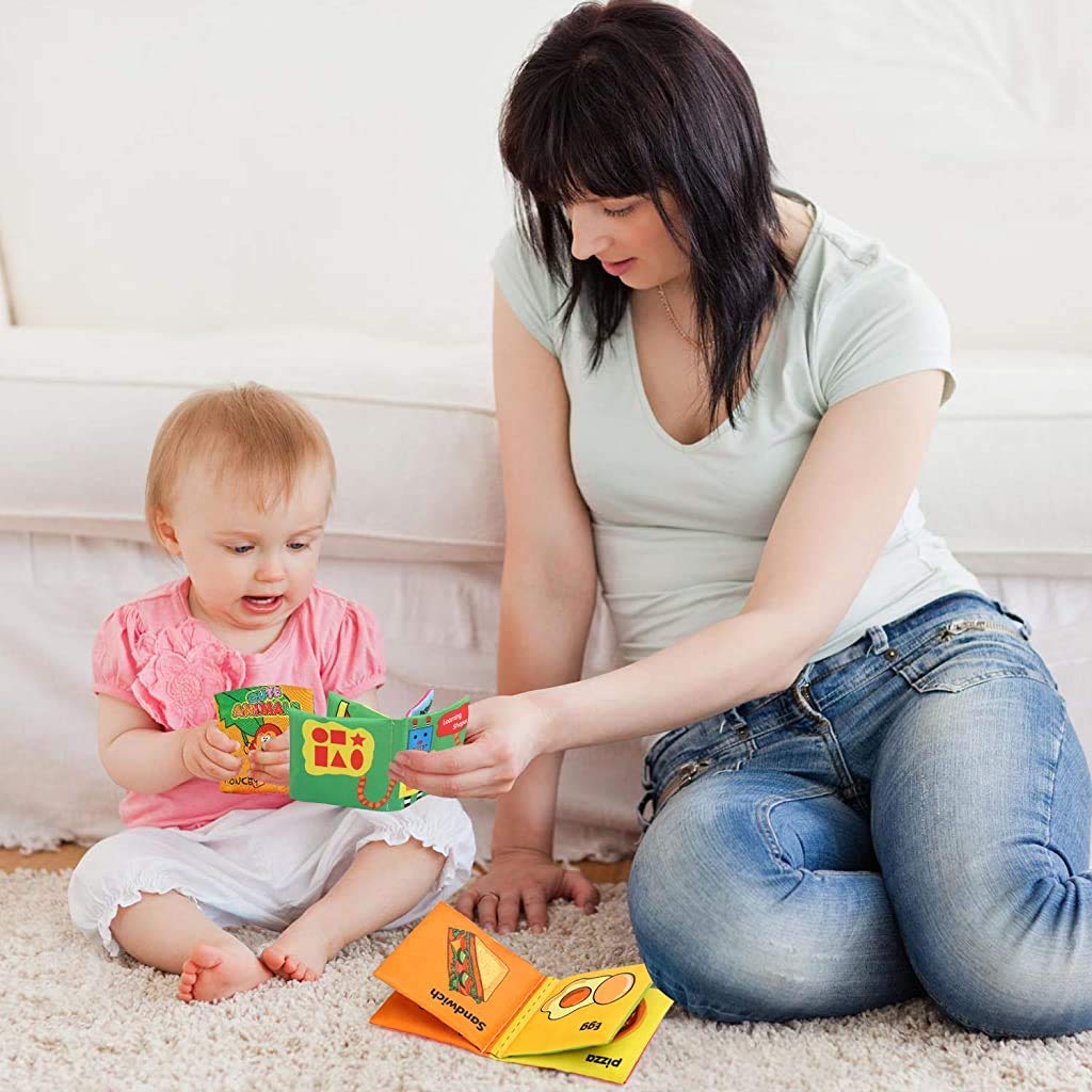 SNOWIE SOFT 6Pcs Cloth Books for Baby 6-12 Months Fun Themed Cloth Books Interactive Sensory Books Early Learning Educational Tools Travel Baby Quiet Book Busy Book Play Book Shower Gift