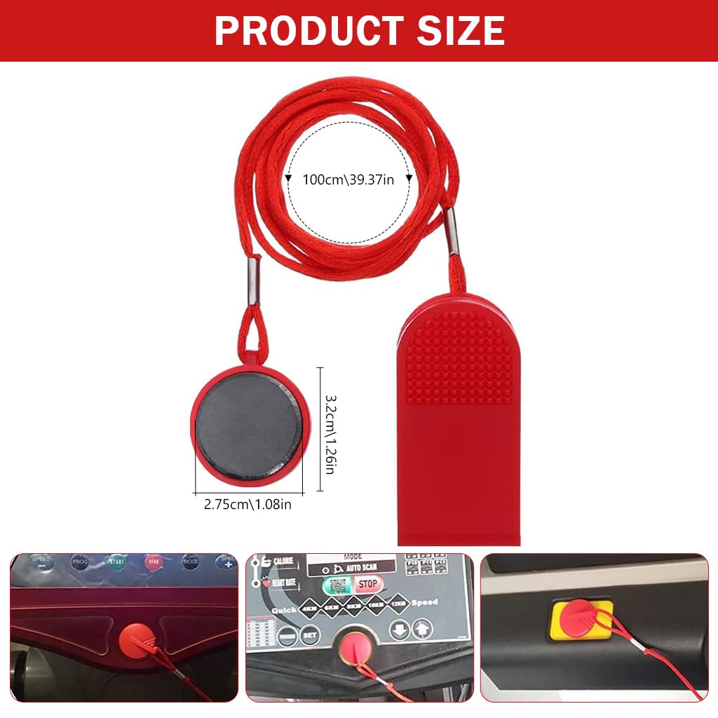 Proberos Treadmill Safety Magnet Key for Gym and Home Fitness | 3.2 cm PVC Clip Red