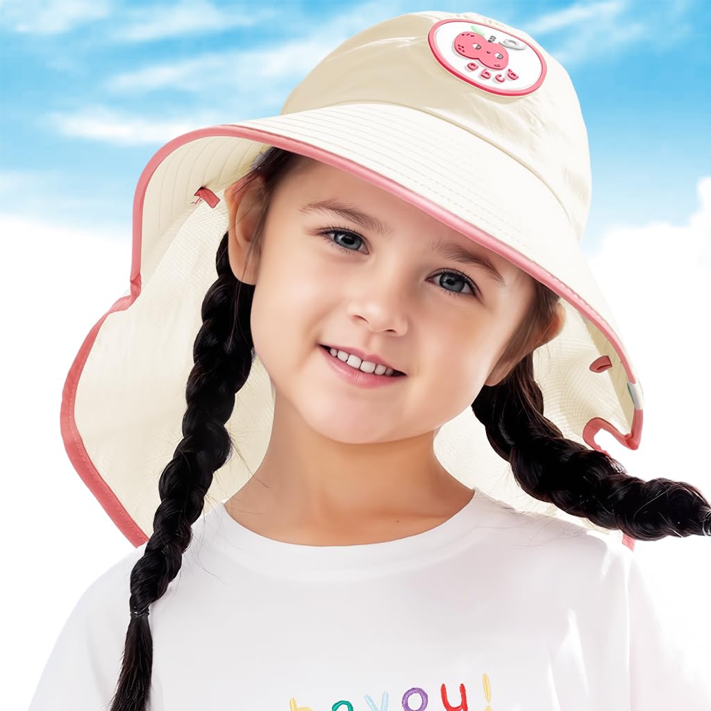 SNOWIE SOFT Kids Sun Hat for Summer with UPF 50+ Protection and Adjustable Chin Strap | Wide Brim Neck Flap Design for Girls 3–10 Years