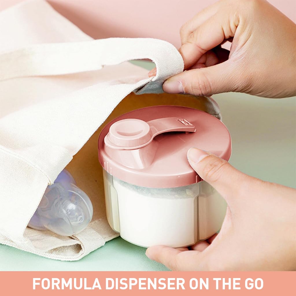 SNOWIE SOFT Baby Formula Dispenser with 4 Compartments and Leak Proof Lid | Food Grade PP Pink
