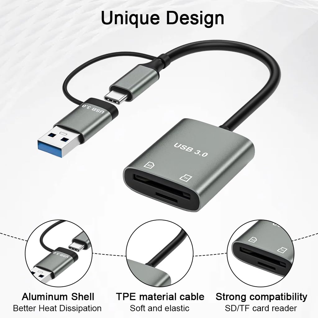 ZORBES USB 3.0 OTG Card Reader with Dual USB and Type C Connectors for SD and TF Cards | High-Speed Data Transfer for Android and Laptop