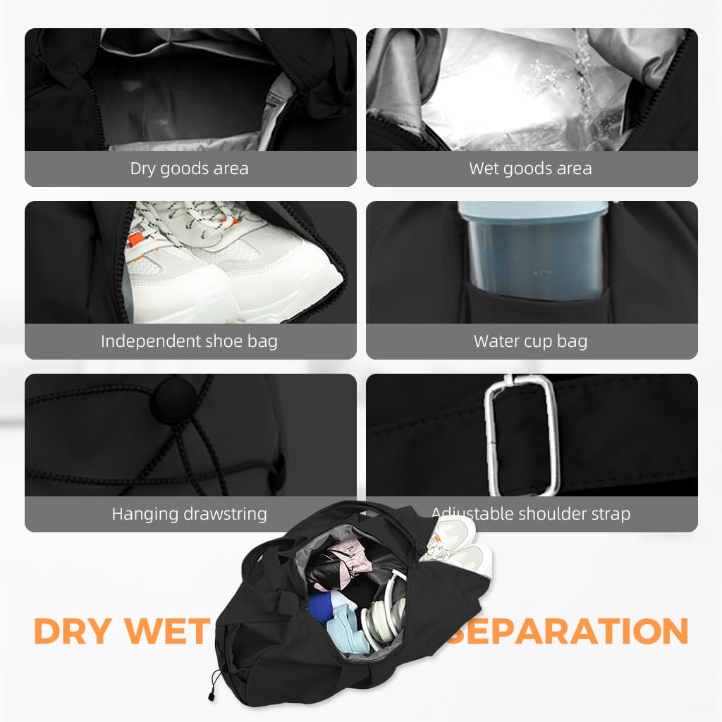 PALAY Women Gym Bag for Travel and Fitness with Shoe Compartment | Waterproof Nylon Black