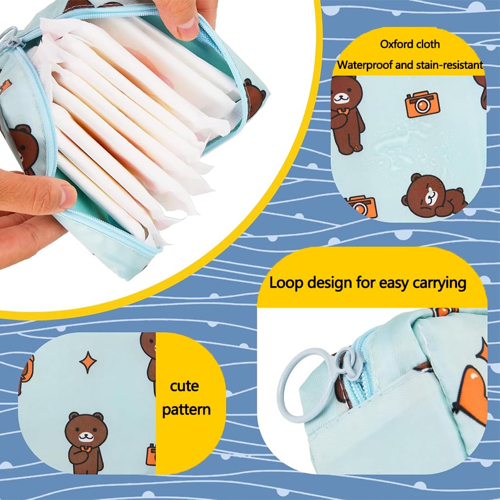 ZIBUYU Sanitary Pad Holder for Travel with Zipper Compartments and 13×13×4cm Pouches | Washable Nylon Set for Women and Teen Girls