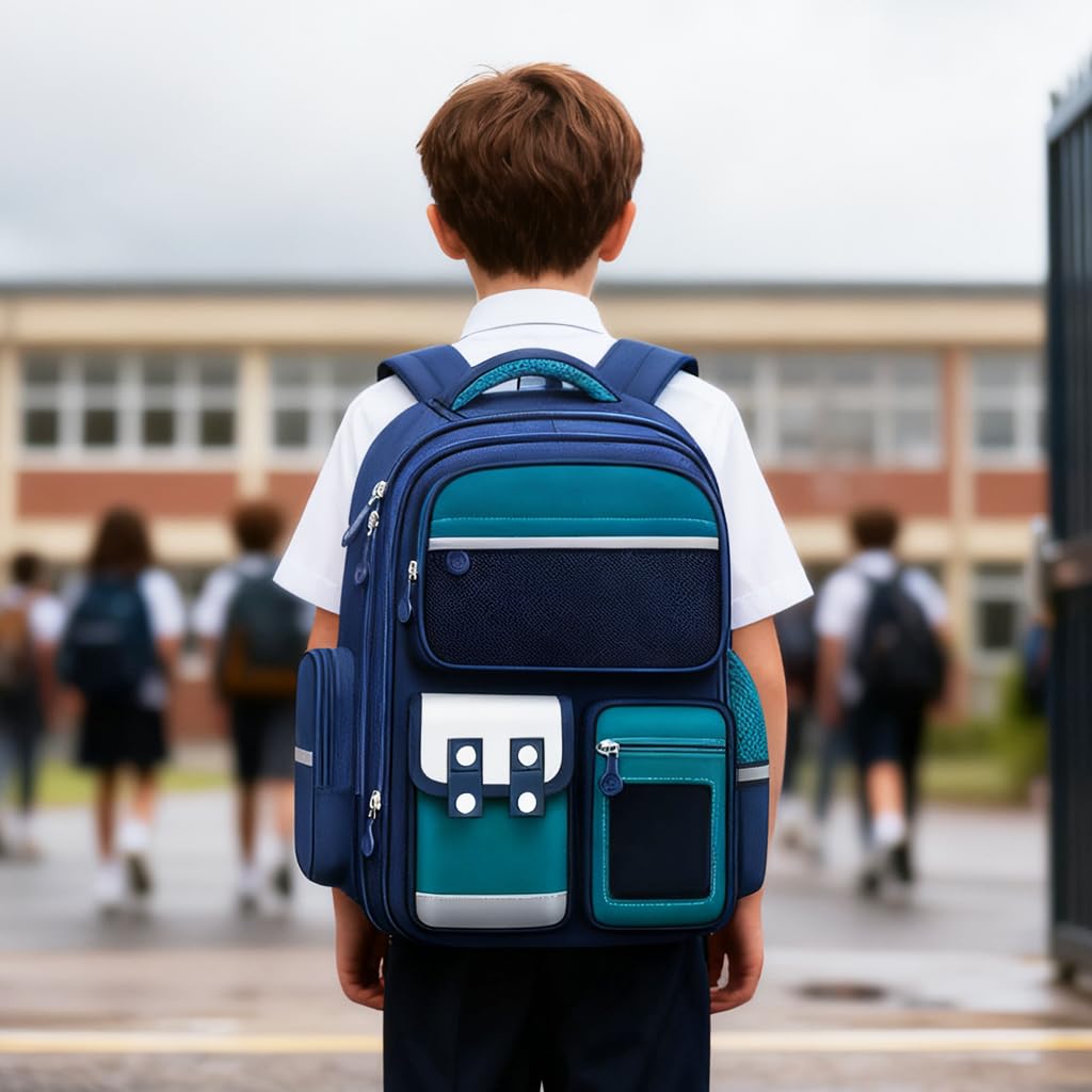 Large School Bag for Boys with 40x32x12cm Capacity and Padded Straps | Dark Green Laptop Backpack