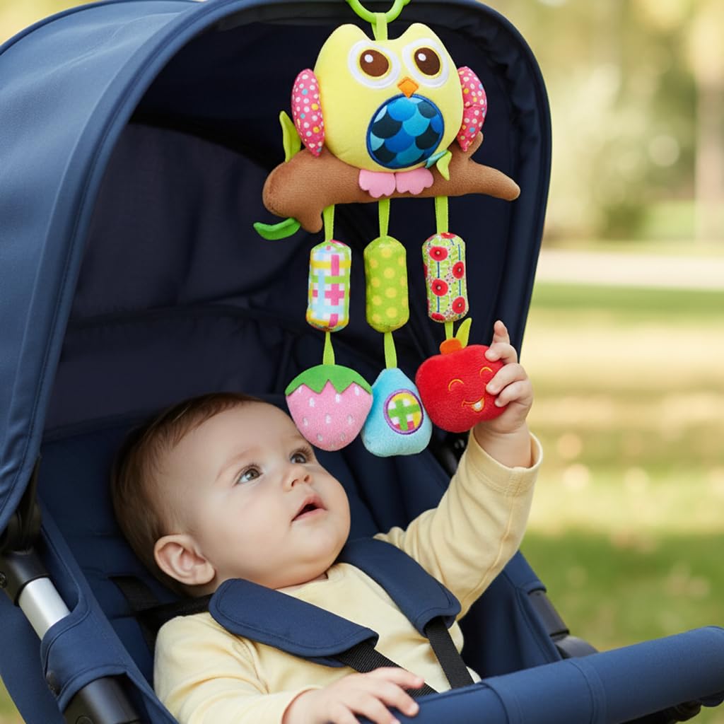 SNOWIE SOFT Baby Hanging Plush Owl Toy for Cribs and Strollers with Rattles | Soft Sensory Play
