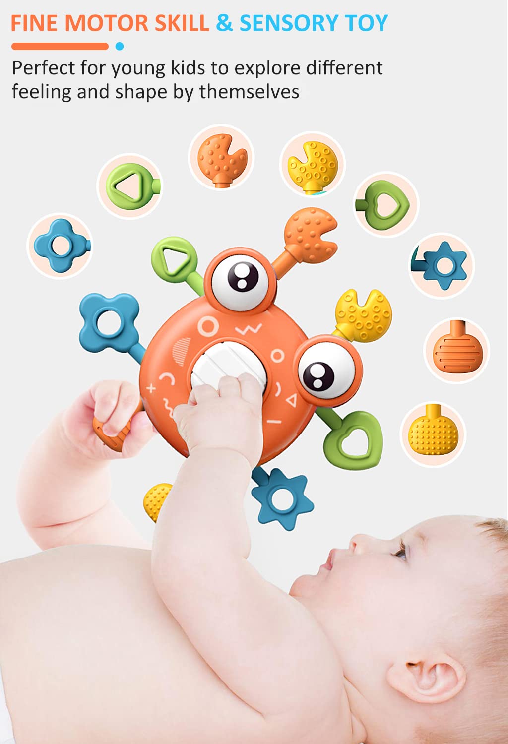 PATPAT Sensory Toys for Kids featuring Pull String Crab Design with Food Grade Silicone | Montessori Fine Motor Skill Toy for Babies 6 Months Plus