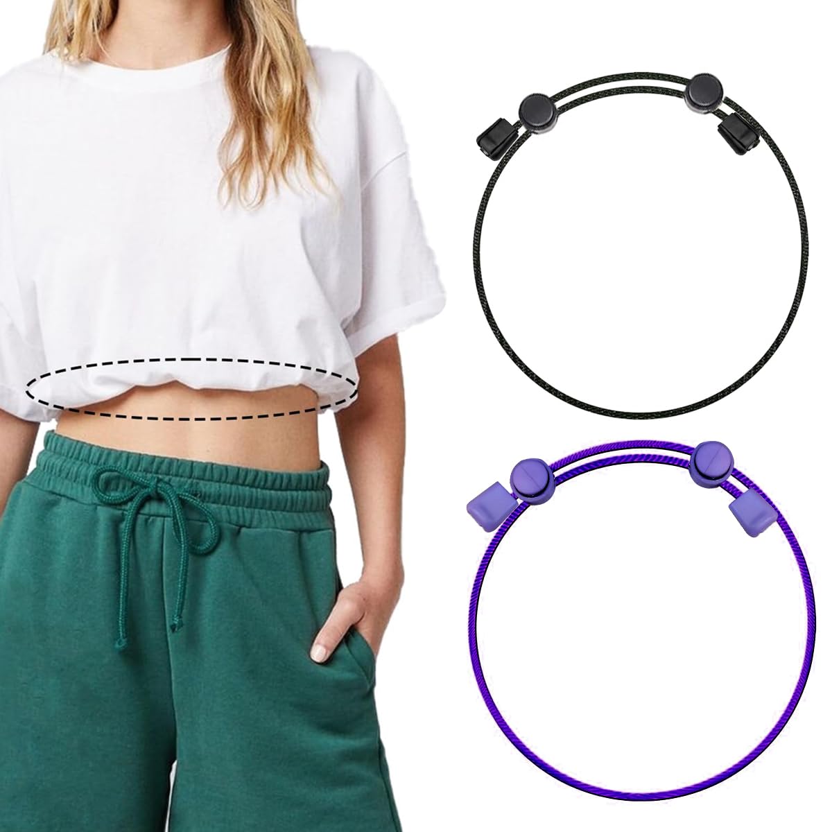 PALAY® 2Pcs Crop Tuck Adjustable Waist Band for Crop Top Shirt Tuck Elastic Band Crop Band for Tucking Tops Sweaters T-shirt, Fashion Y2K Style Accessory