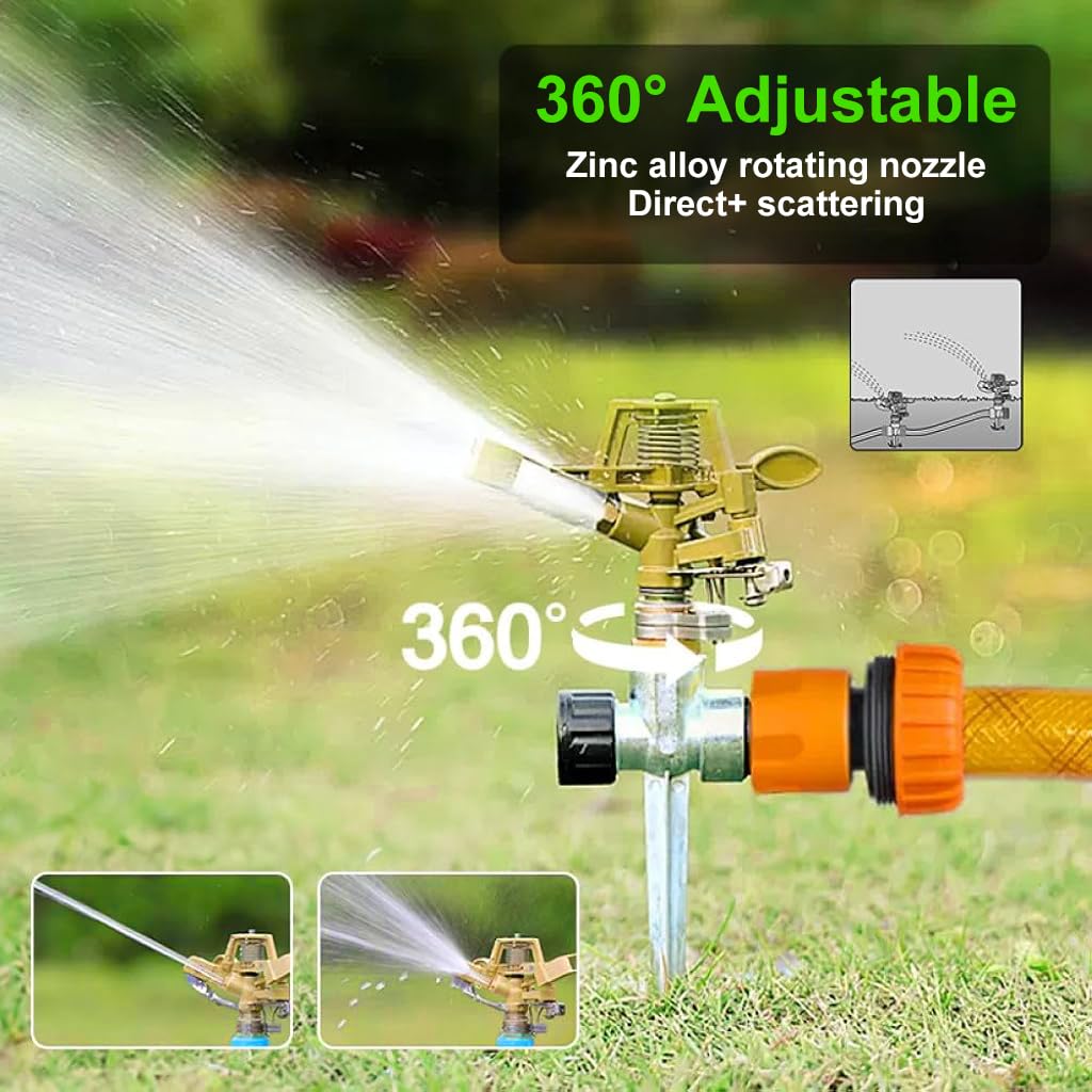 ORTIZA Garden Rotating Water Sprinkler for Lawn and Flower Bed with 360° Adjustable Zinc Alloy Nozzle