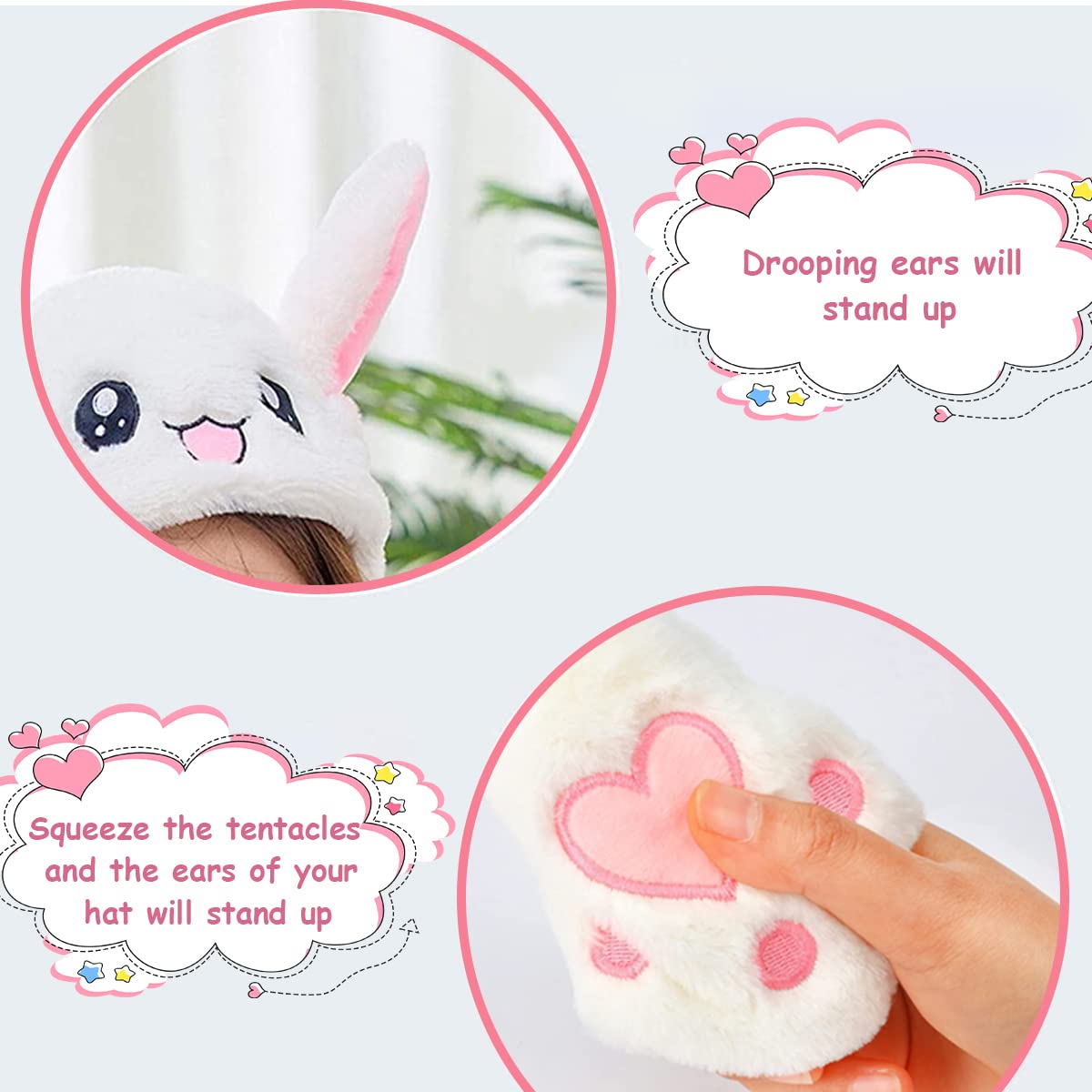 Zibuyu Bunny Plush Hat for Kids and Women featuring Moving Ears and Soft White Material | 3 PCS Gift Set