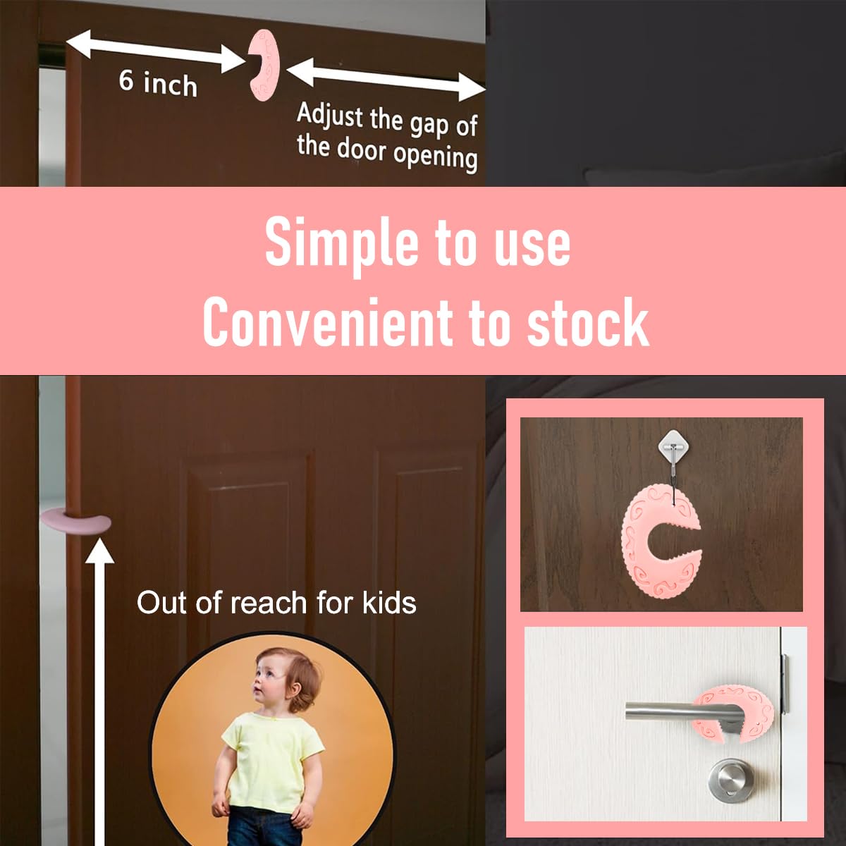 SNOWIE SOFT Silicone Door Slam Stopper for Baby Safety featuring Anti Slip Grip and 2Pcs Pink Set