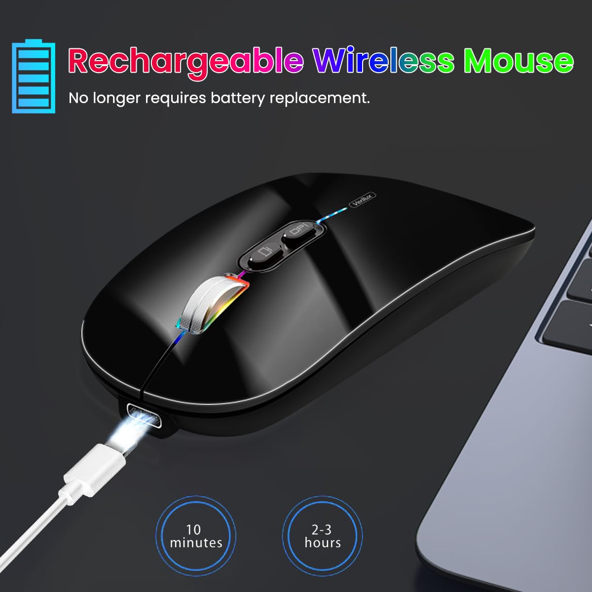 Verilux Wireless Mouse for Laptop with Dual Mode Bluetooth 5.0 and 500mAh Battery | Silent Ergonomic Design