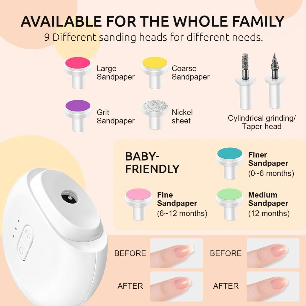 MAYCREATE Electric Nail Clipper for Travel with LED Light and 7 File Heads | USB Rechargeable