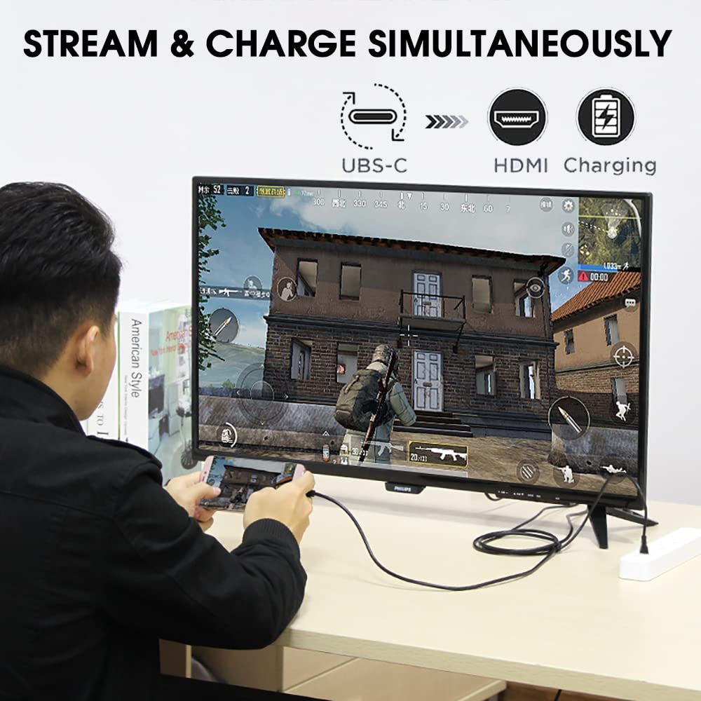 Zeitel USB C to HDMI Adapter Cable 6ft 4K@30Hz with PD 60W Charging Port and Braided Design