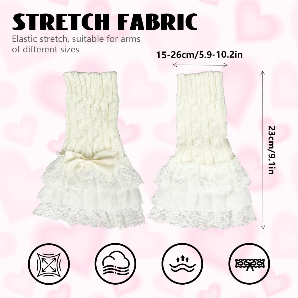 SANNIDHI Lolita Gloves Arm Warmers featuring Lace Trim and Cute Bow Design for Women Girls