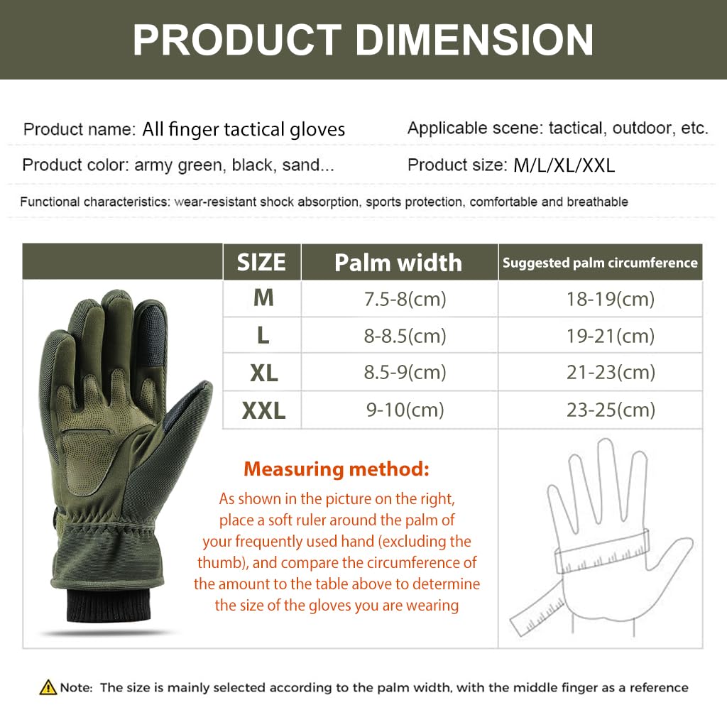 Proberos® Tactical Gloves Men Women Winter Warm Outdoor Gloves Touchscreen Motorcycle Gloves with Hard Knuckle & Plush Lining Tactical Gloves for Cycling Motorcycle Hiking Climbing (XL, Green)