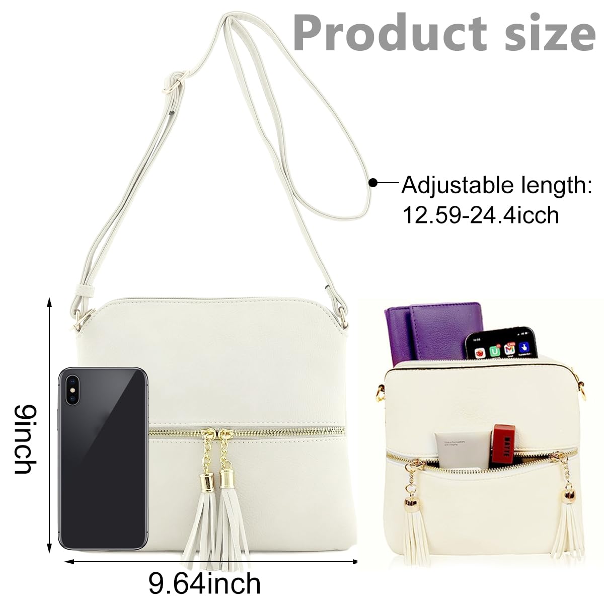 PALAY Leather Crossbody Bag for Women with Dual Tassel Zippers and Adjustable Strap | 24×23 cm Beige PU Shoulder Bag