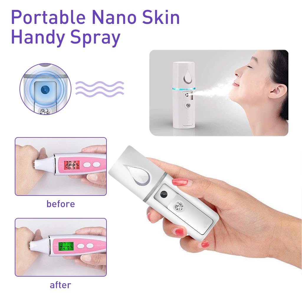 ZIBUYU® USB Nano Mist Sprayer 20ml Humidifier Pocket Facial Steamer Portable Face Mist Sprayer Skin Moisturizing Sprayer Rechargeable Nano Facial Mister for Facial Moisturizing and Skin Care