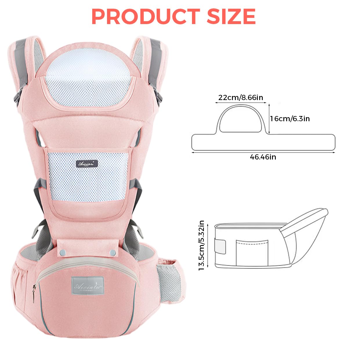 SNOWIE SOFT Baby Carrier Hip Seat for Travel with 6 in 1 Adjustable Design and Storage | Cotton Fabric for 0–36 Months