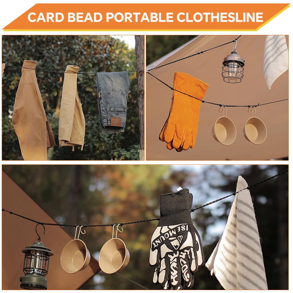 HASTHIP Clothes Drying Rope for Camping with 3m Length and Reflective Beaded Nylon Design